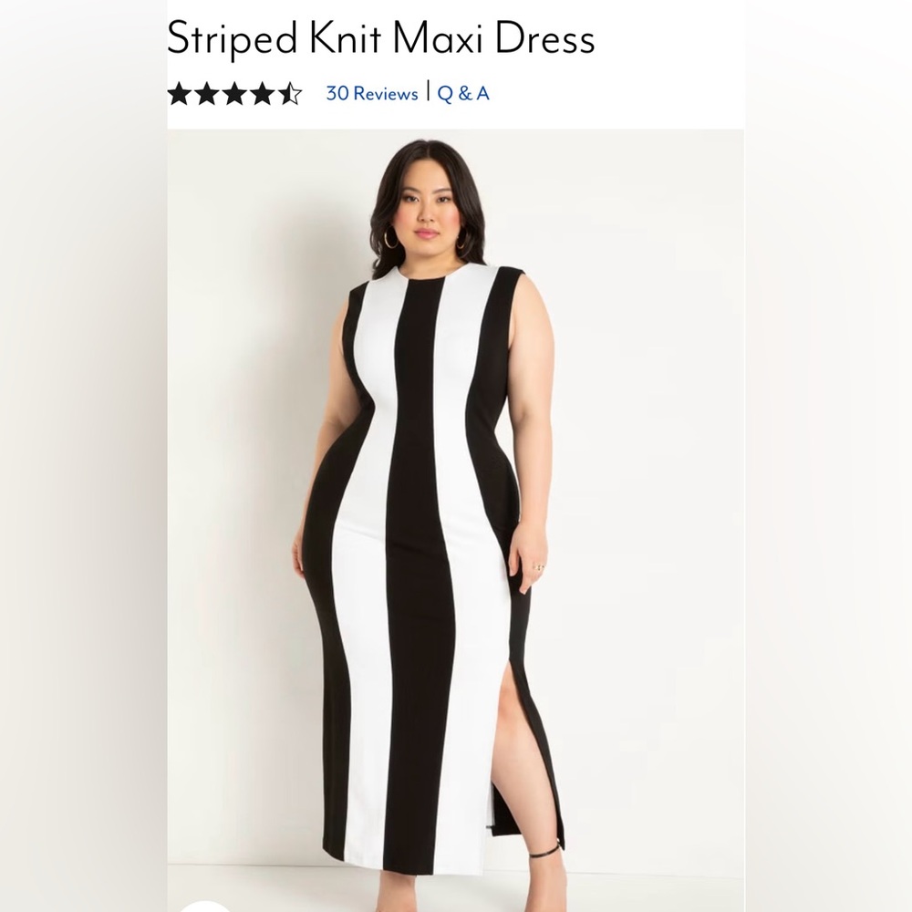 Eloquii Black and White Striped Knit Midi Dress
